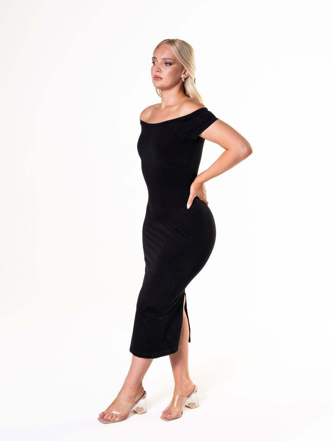 Off-Shoulder Shapewear Kleid in Grün